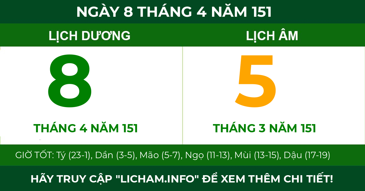 lịch âm ngày 8 tháng 4 năm 151