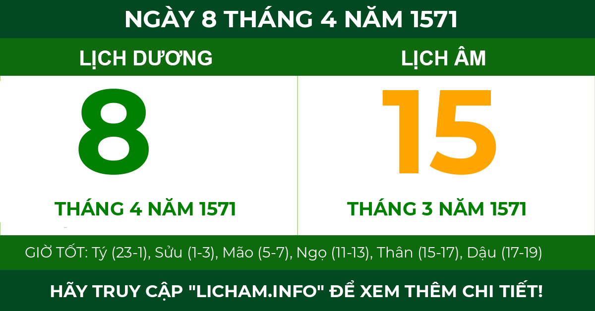 lịch âm ngày 8 tháng 4 năm 1571