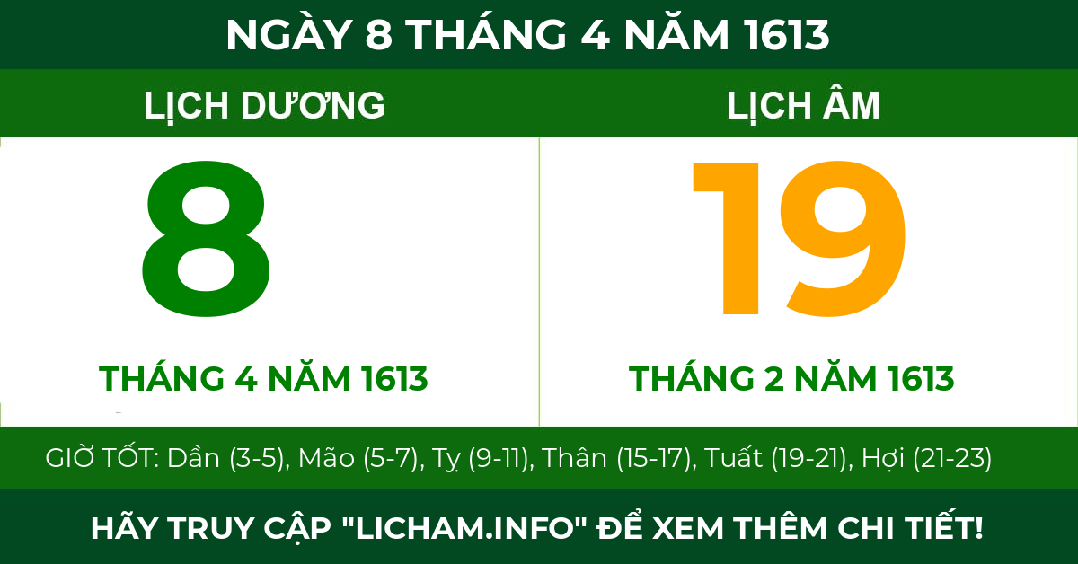 lịch âm ngày 8 tháng 4 năm 1613
