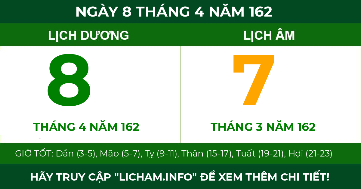 lịch âm ngày 8 tháng 4 năm 162