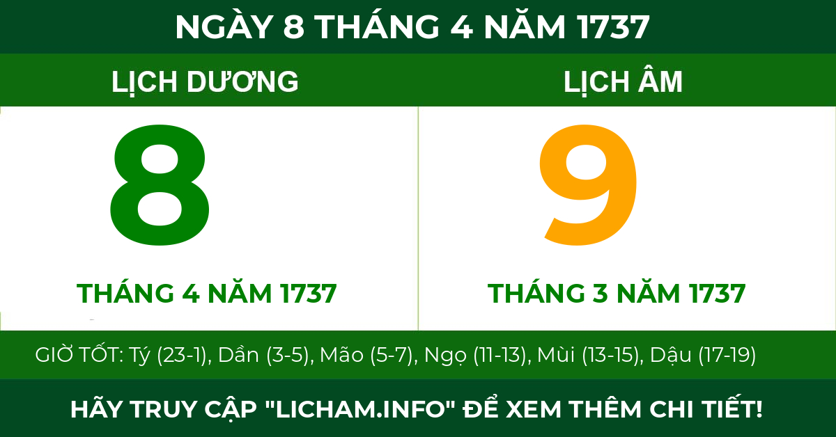 lịch âm ngày 8 tháng 4 năm 1737