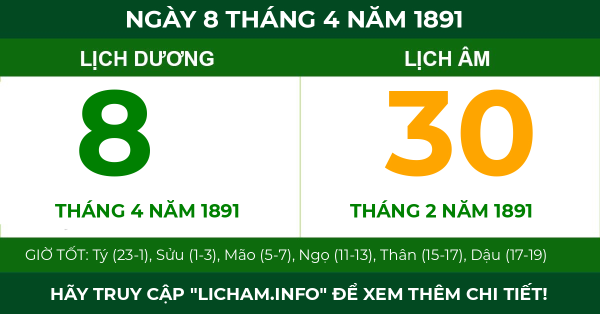 lịch âm ngày 8 tháng 4 năm 1891