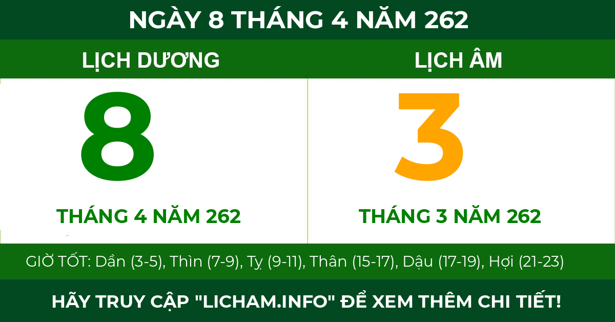 lịch âm ngày 8 tháng 4 năm 262