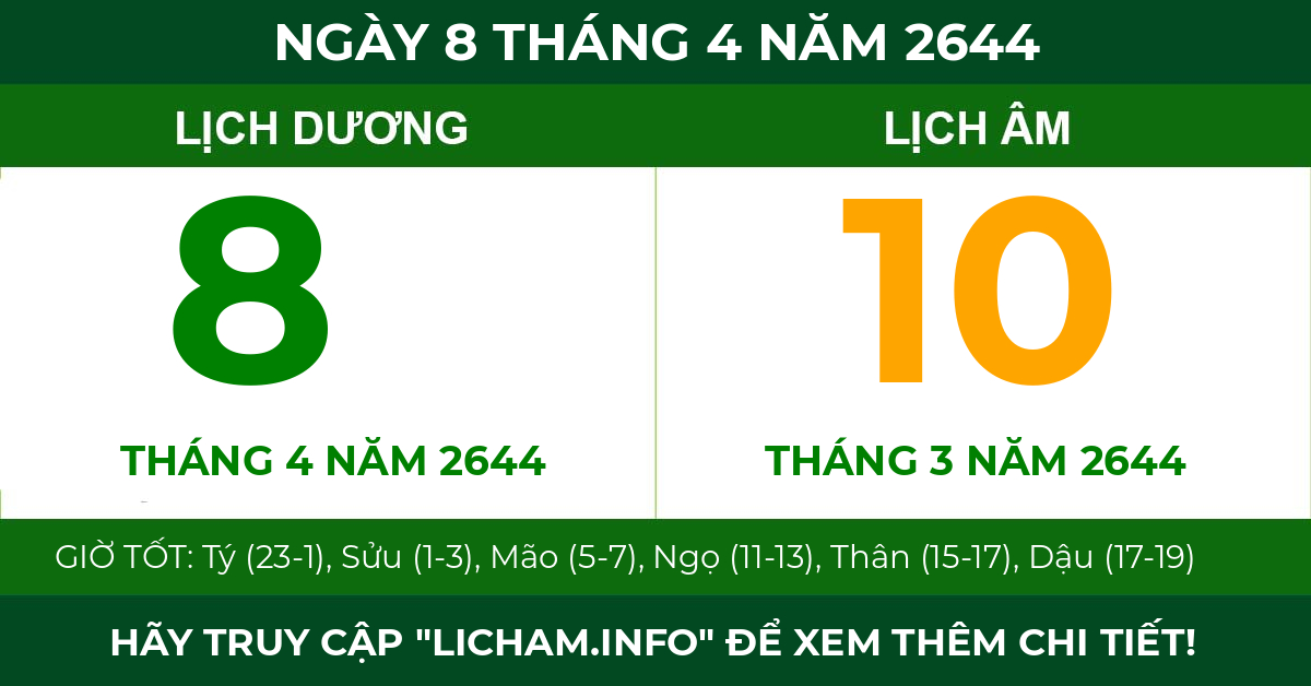 lịch âm ngày 8 tháng 4 năm 2644