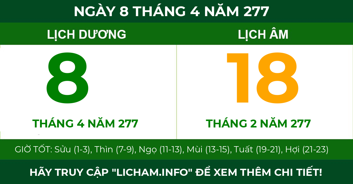 lịch âm ngày 8 tháng 4 năm 277