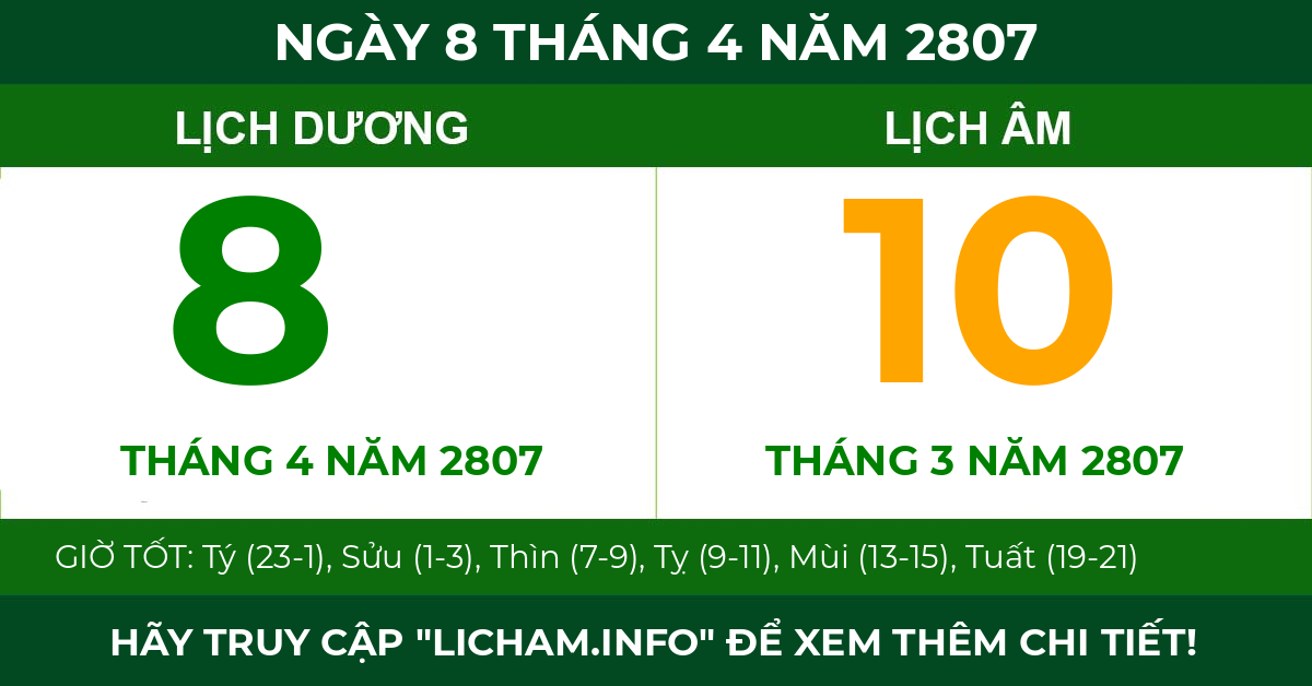 lịch âm ngày 8 tháng 4 năm 2807