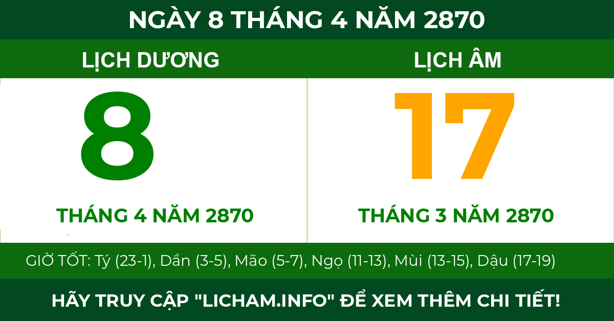 lịch âm ngày 8 tháng 4 năm 2870