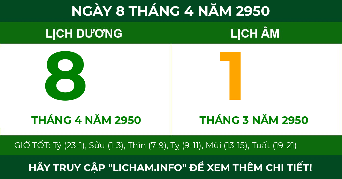 lịch âm ngày 8 tháng 4 năm 2950