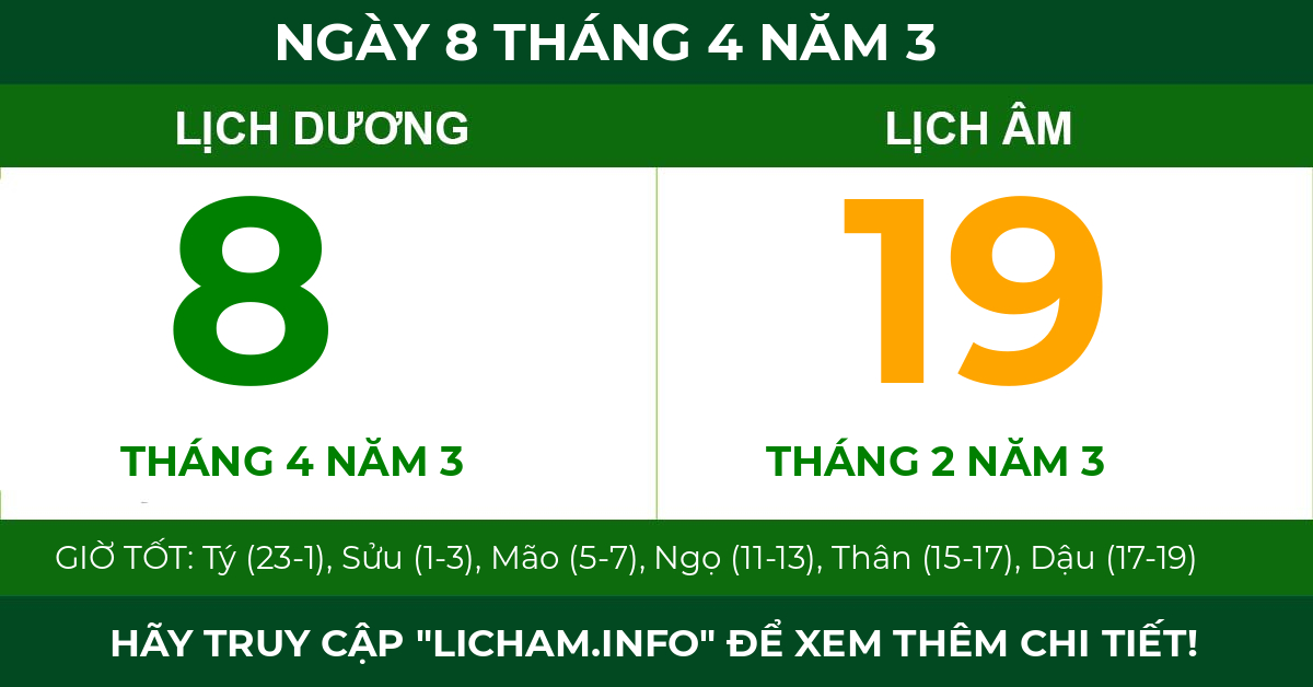 lịch âm ngày 8 tháng 4 năm 3