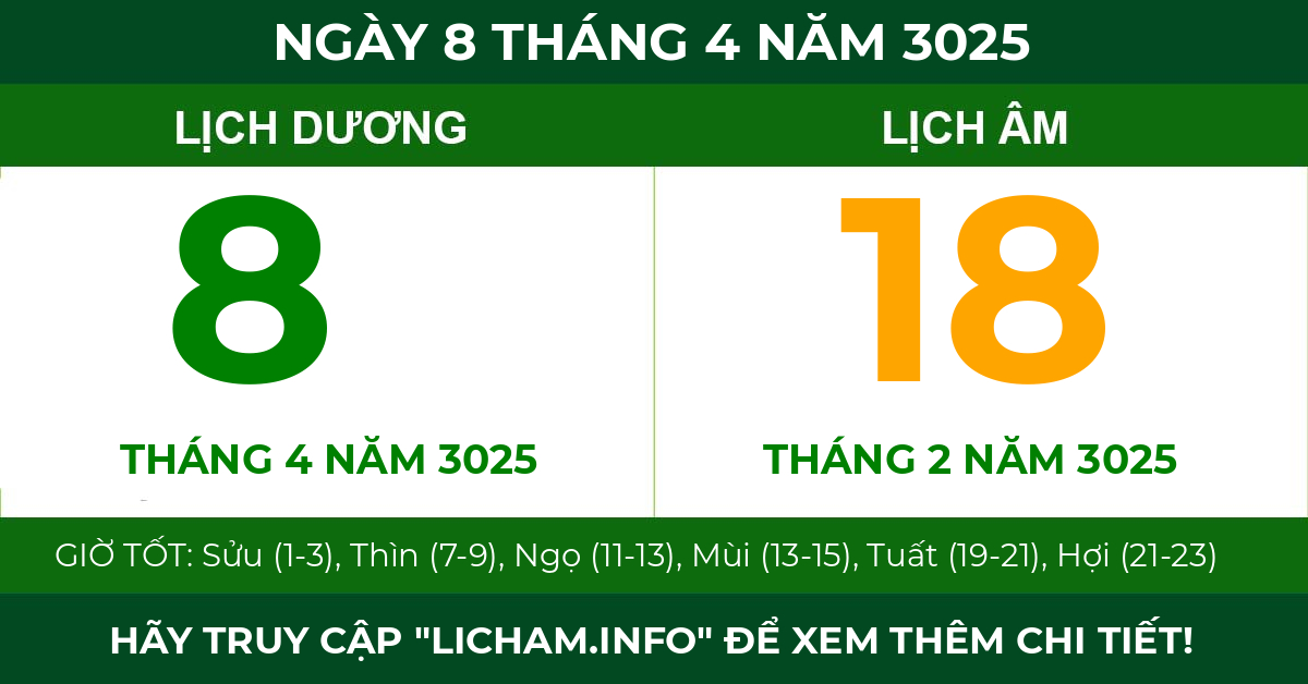 lịch âm ngày 8 tháng 4 năm 3025
