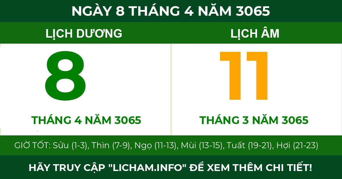lịch âm ngày 8 tháng 4 năm 3065