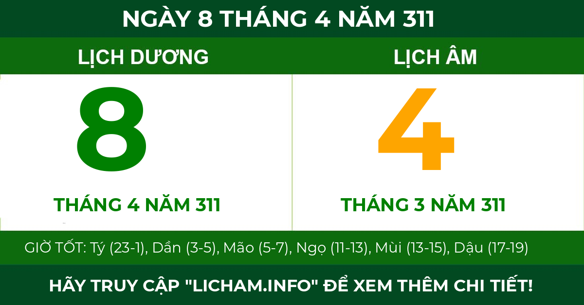 lịch âm ngày 8 tháng 4 năm 311