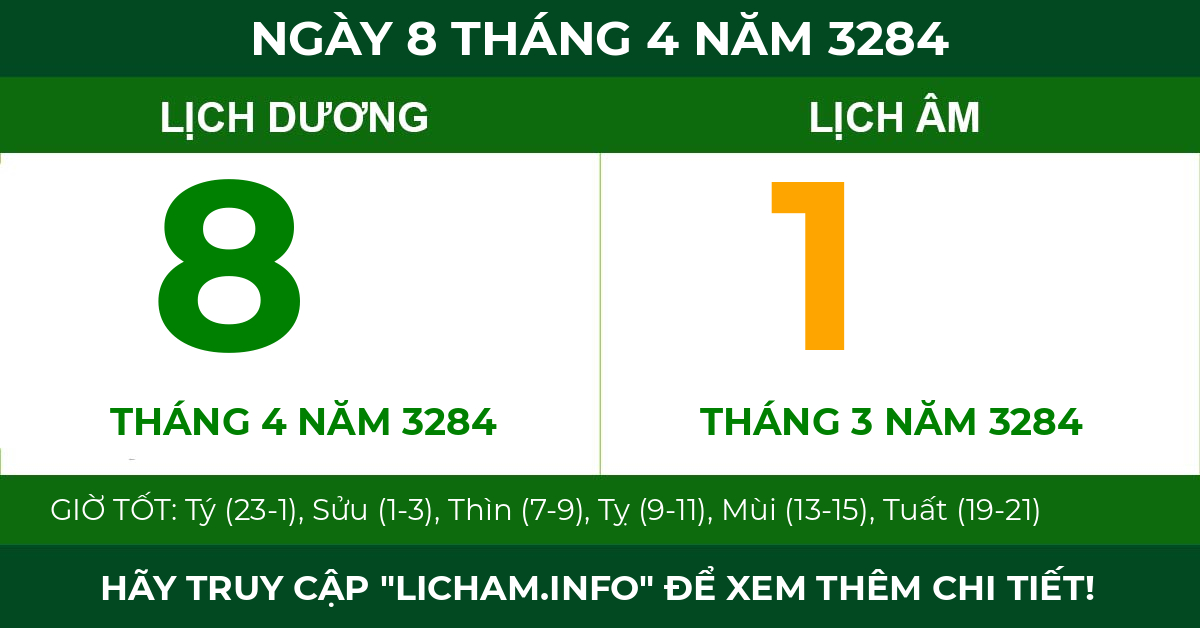 lịch âm ngày 8 tháng 4 năm 3284