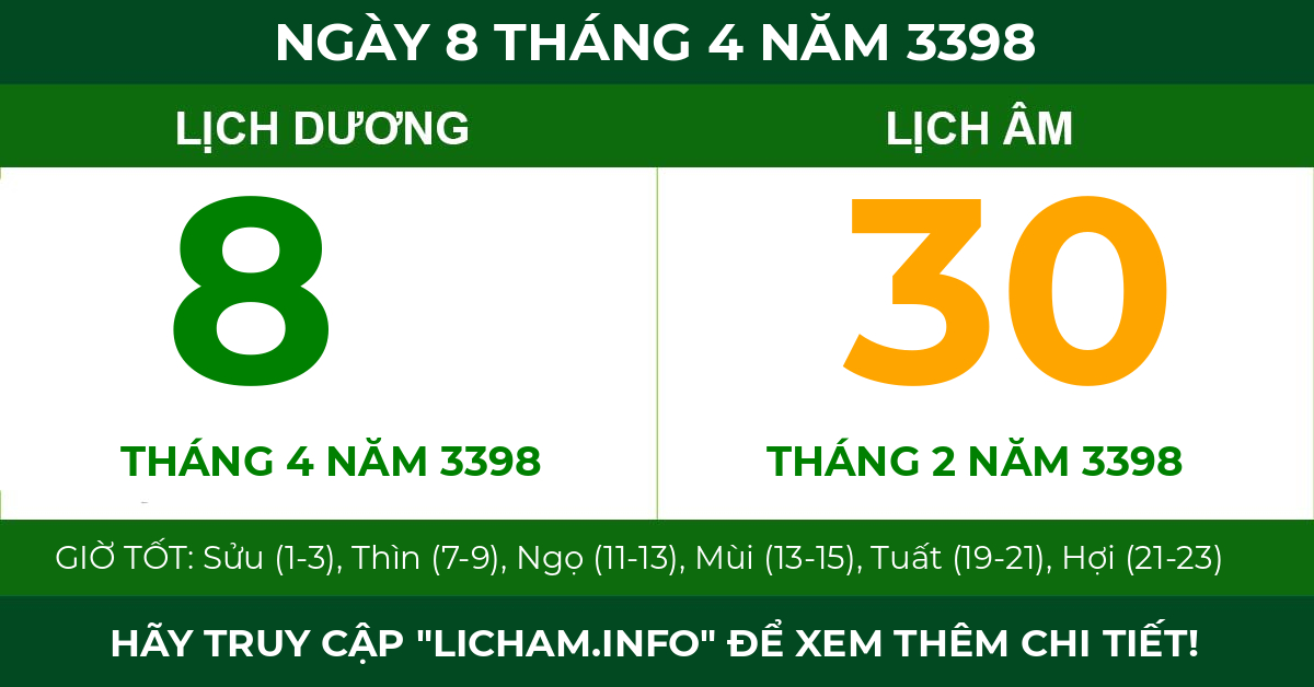 lịch âm ngày 8 tháng 4 năm 3398