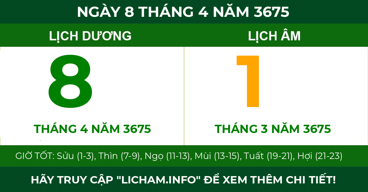 lịch âm ngày 8 tháng 4 năm 3675