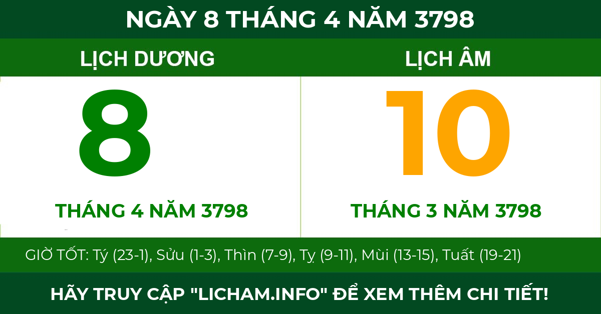 lịch âm ngày 8 tháng 4 năm 3798