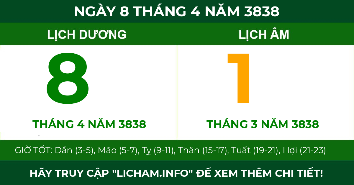lịch âm ngày 8 tháng 4 năm 3838