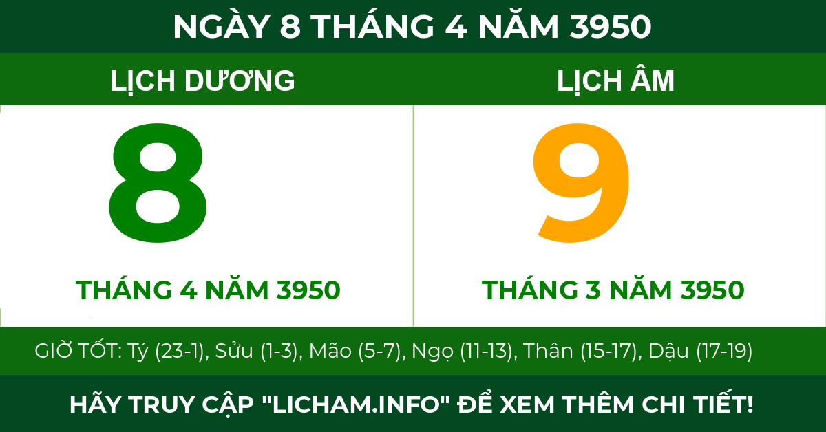 lịch âm ngày 8 tháng 4 năm 3950