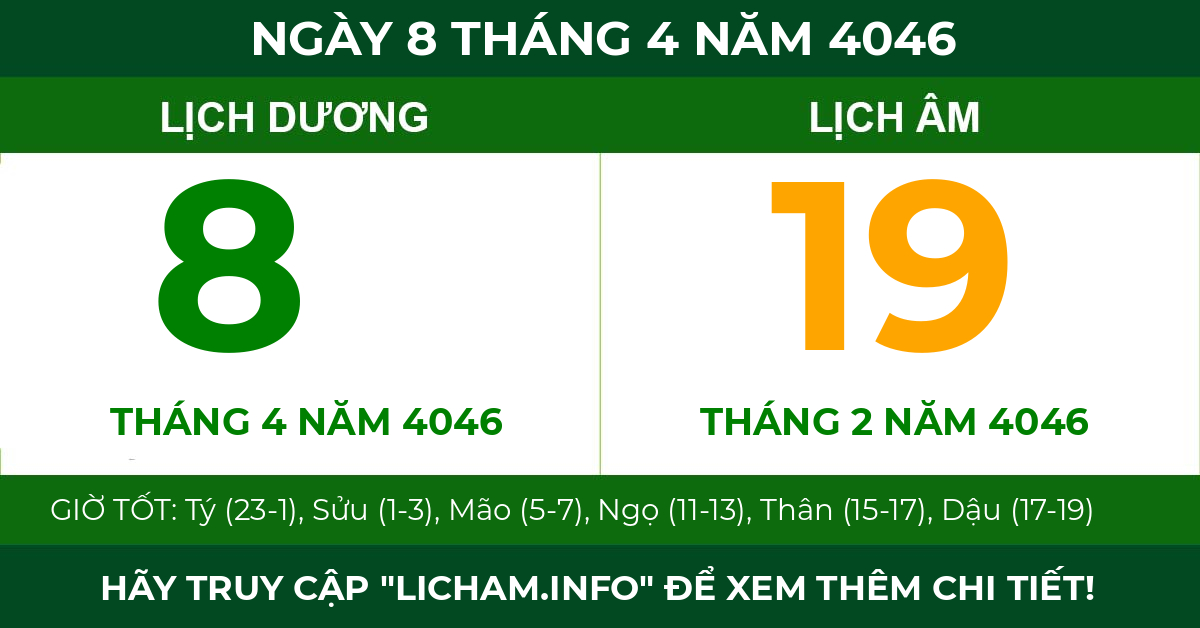 lịch âm ngày 8 tháng 4 năm 4046