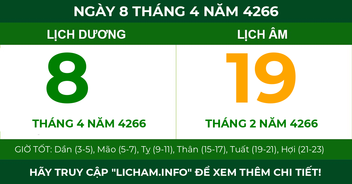 lịch âm ngày 8 tháng 4 năm 4266