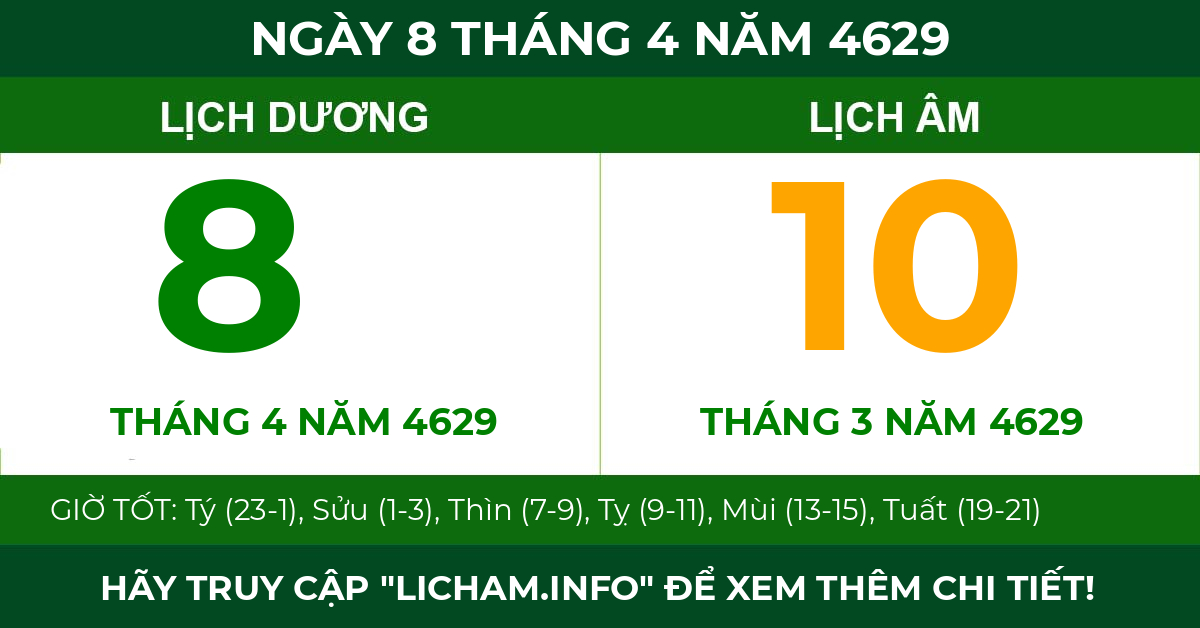 lịch âm ngày 8 tháng 4 năm 4629