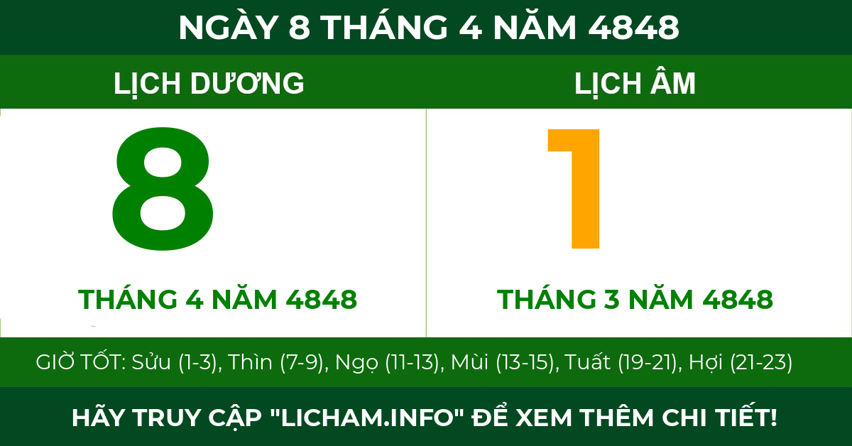 lịch âm ngày 8 tháng 4 năm 4848