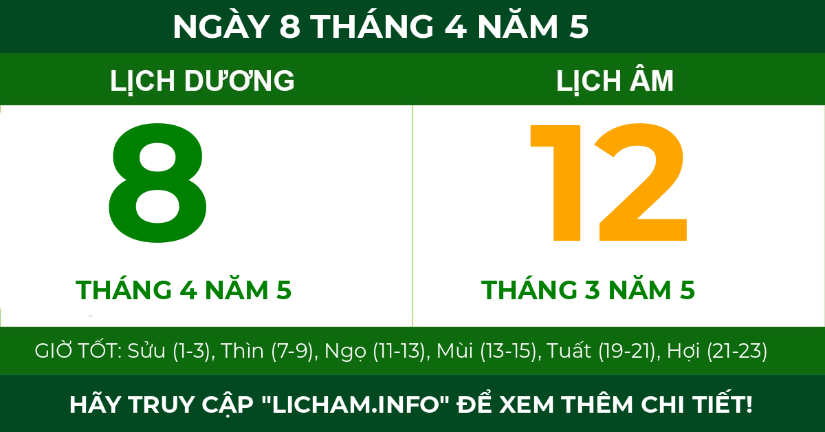 lịch âm ngày 8 tháng 4 năm 5