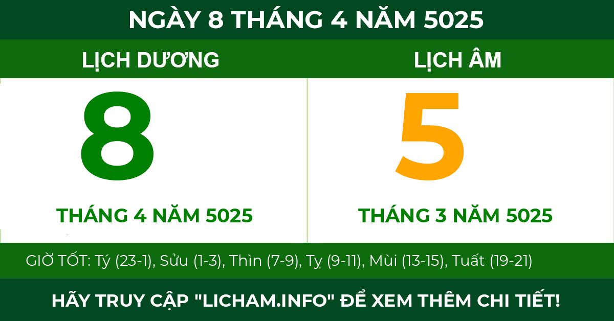 lịch âm ngày 8 tháng 4 năm 5025