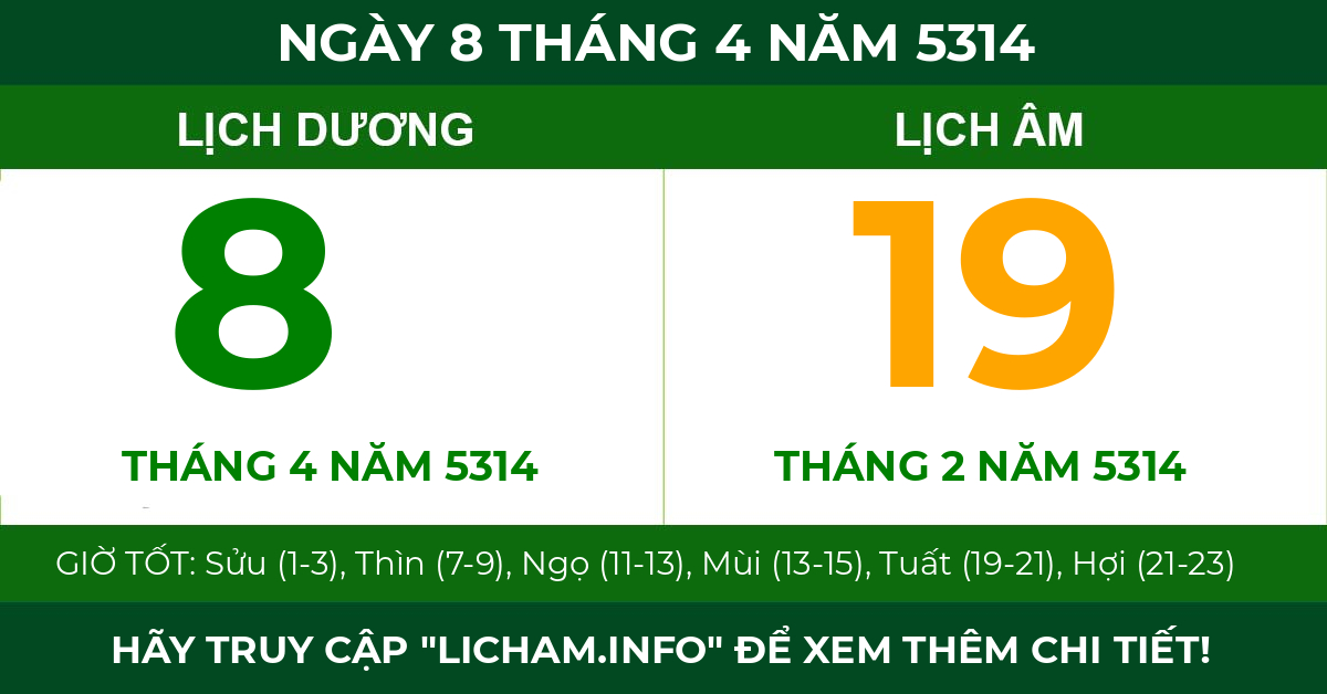 lịch âm ngày 8 tháng 4 năm 5314