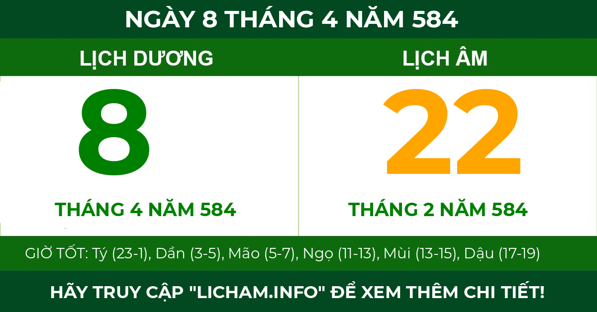 lịch âm ngày 8 tháng 4 năm 584