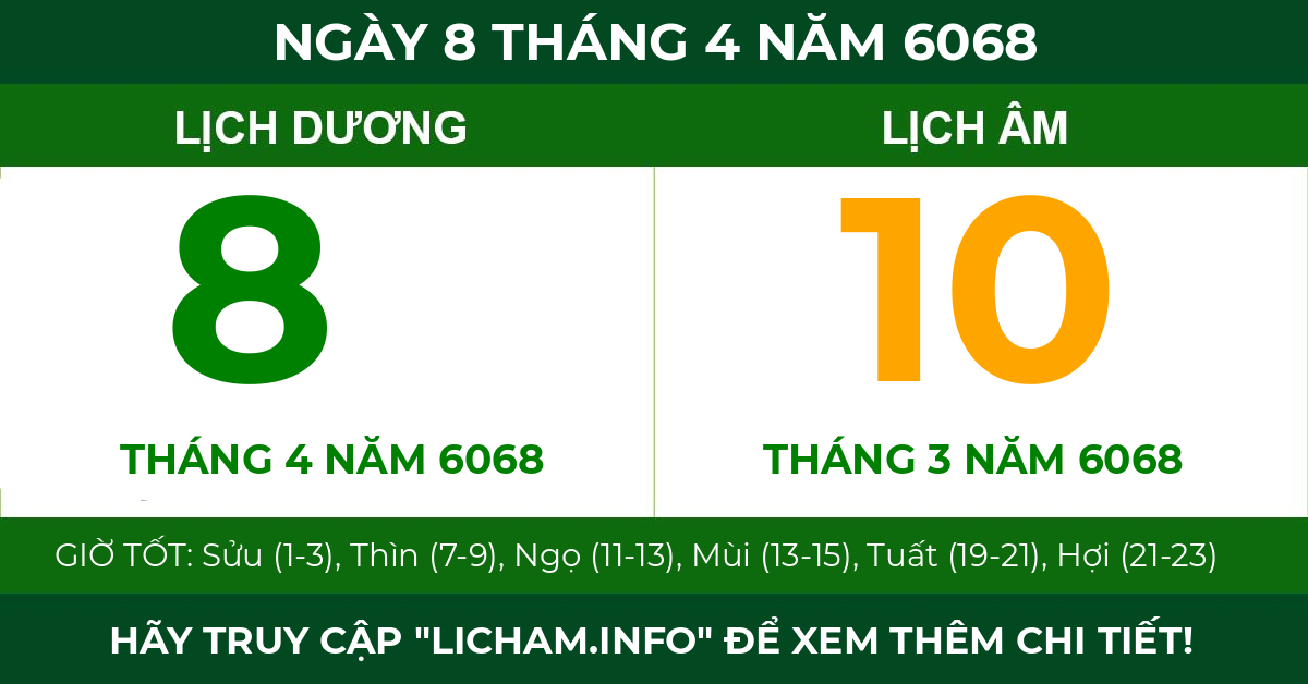 lịch âm ngày 8 tháng 4 năm 6068