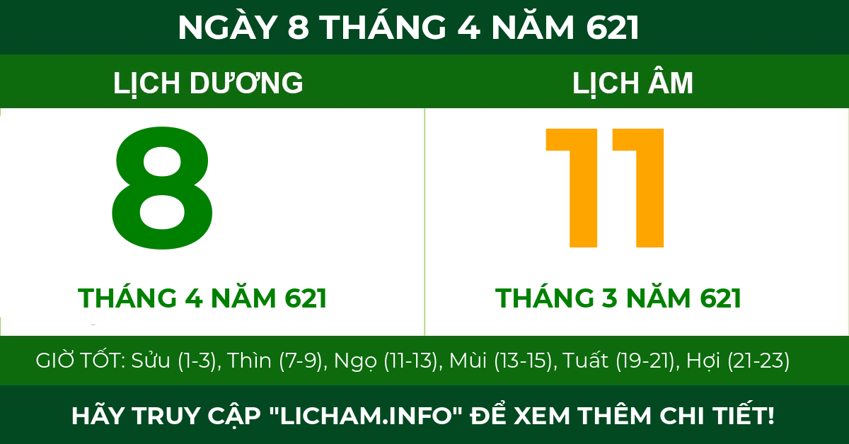 lịch âm ngày 8 tháng 4 năm 621