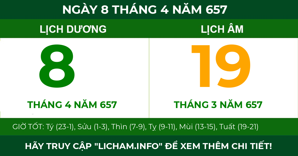 lịch âm ngày 8 tháng 4 năm 657