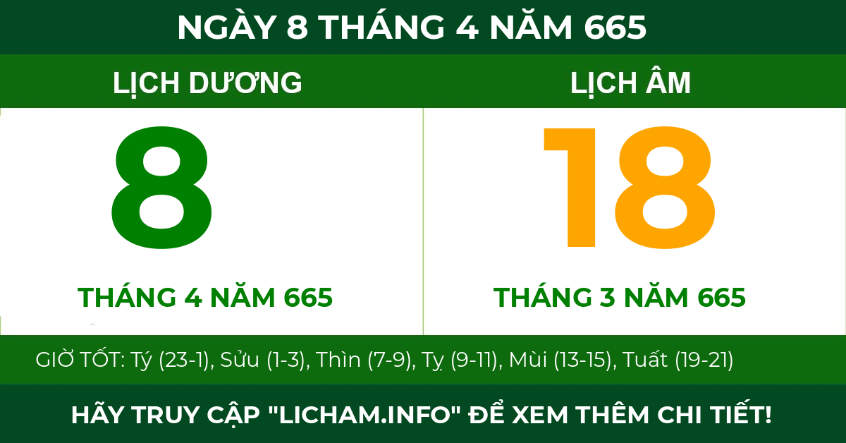 lịch âm ngày 8 tháng 4 năm 665