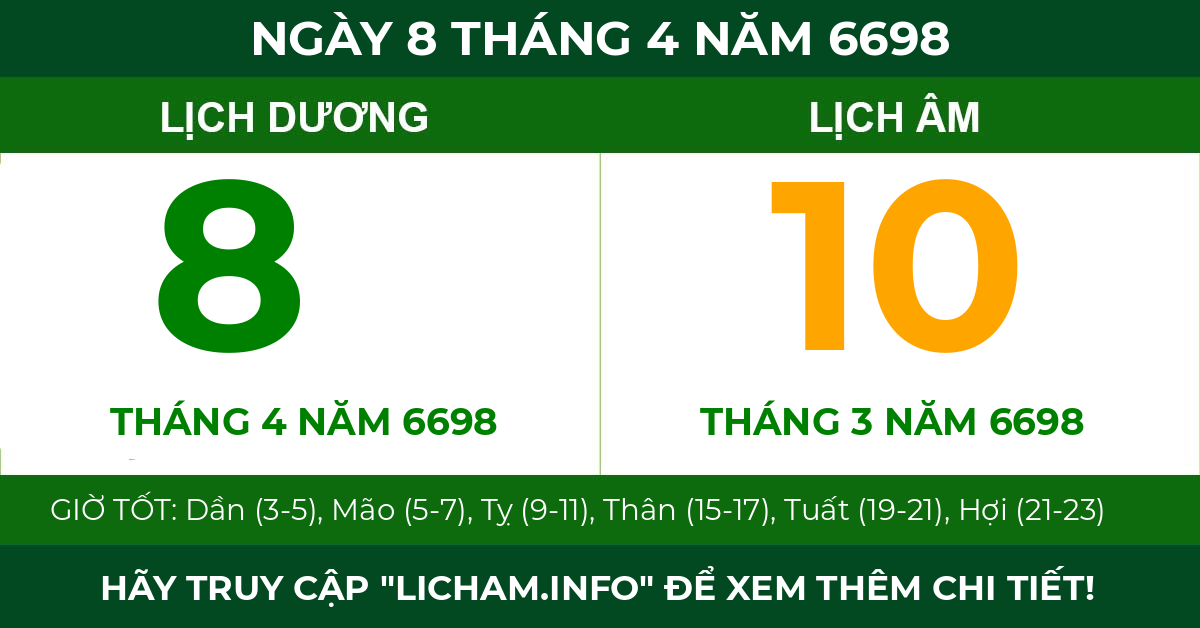 lịch âm ngày 8 tháng 4 năm 6698