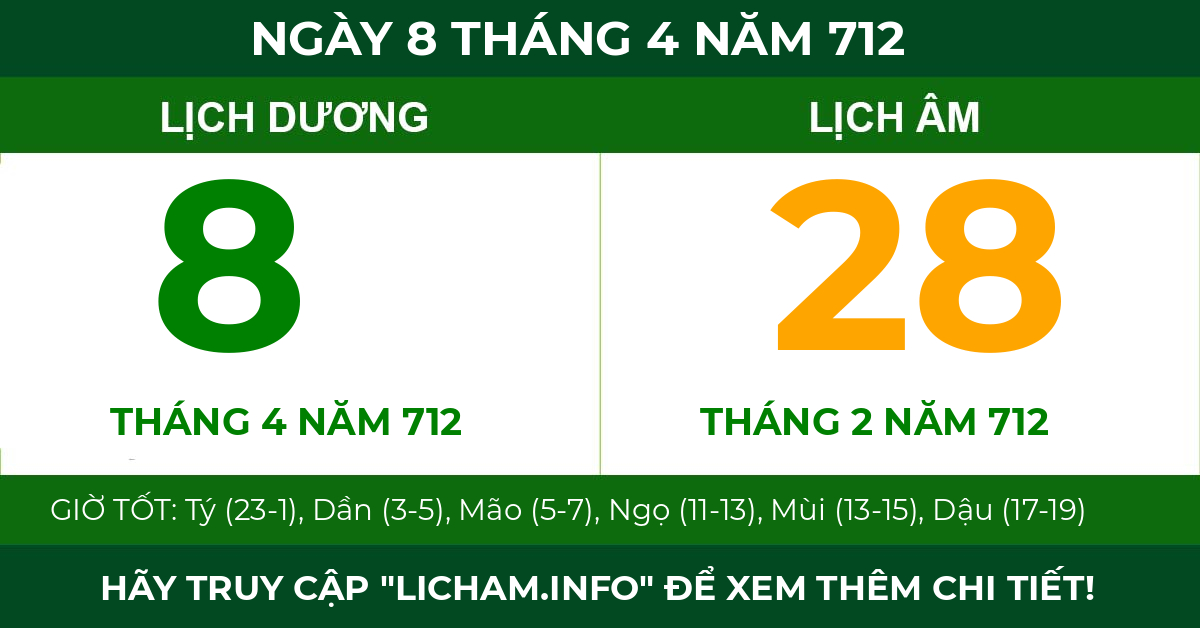 lịch âm ngày 8 tháng 4 năm 712