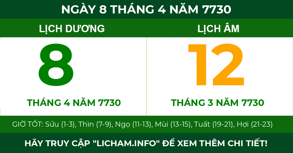 lịch âm ngày 8 tháng 4 năm 7730