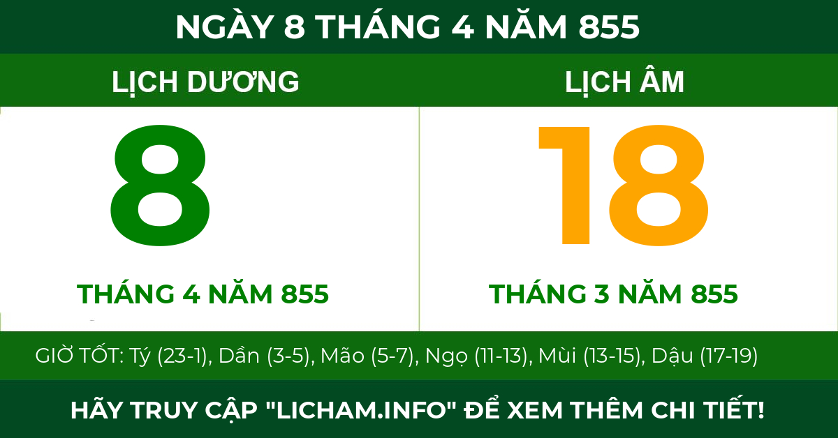 lịch âm ngày 8 tháng 4 năm 855