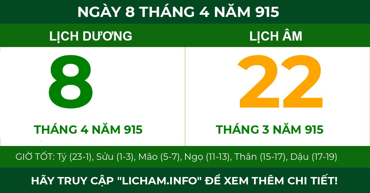 lịch âm ngày 8 tháng 4 năm 915