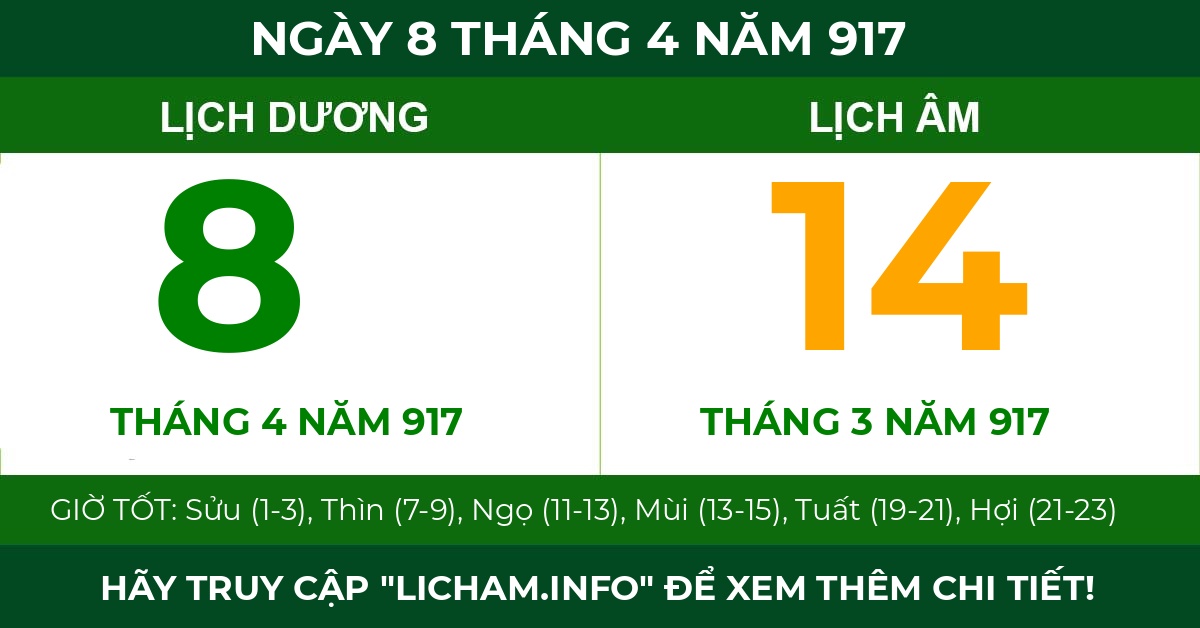 lịch âm ngày 8 tháng 4 năm 917