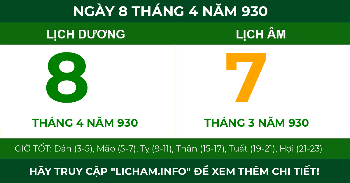 lịch âm ngày 8 tháng 4 năm 930