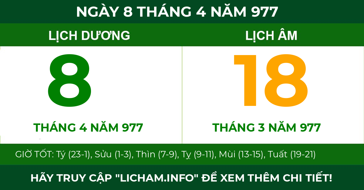 lịch âm ngày 8 tháng 4 năm 977