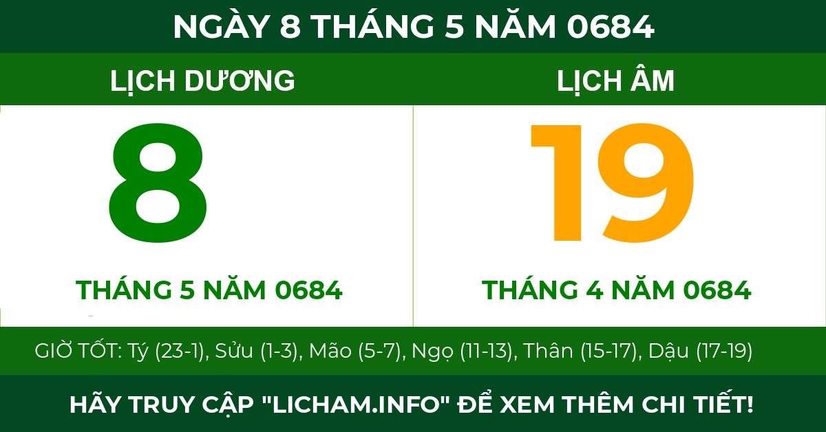 lịch âm ngày 8 tháng 5 năm 0684
