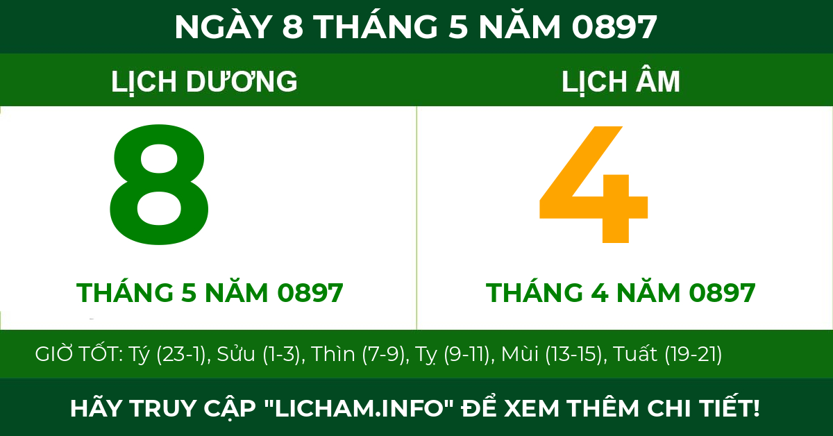 lịch âm ngày 8 tháng 5 năm 0897