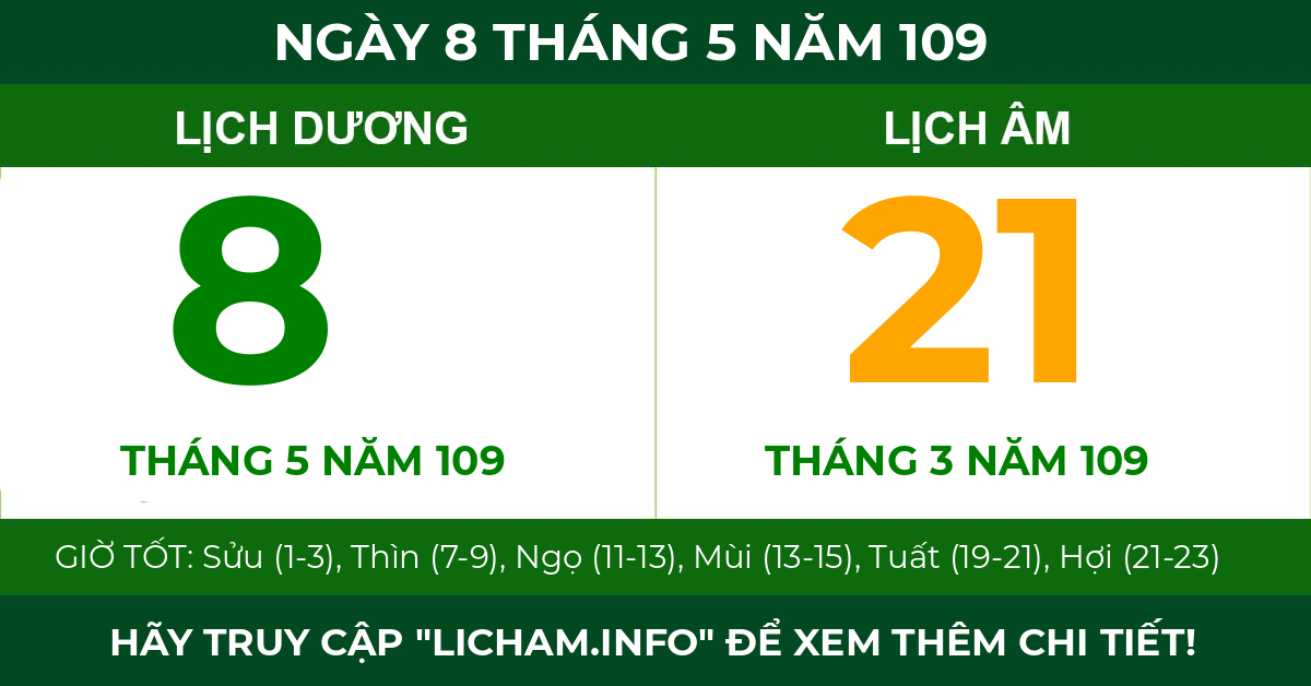 lịch âm ngày 8 tháng 5 năm 109