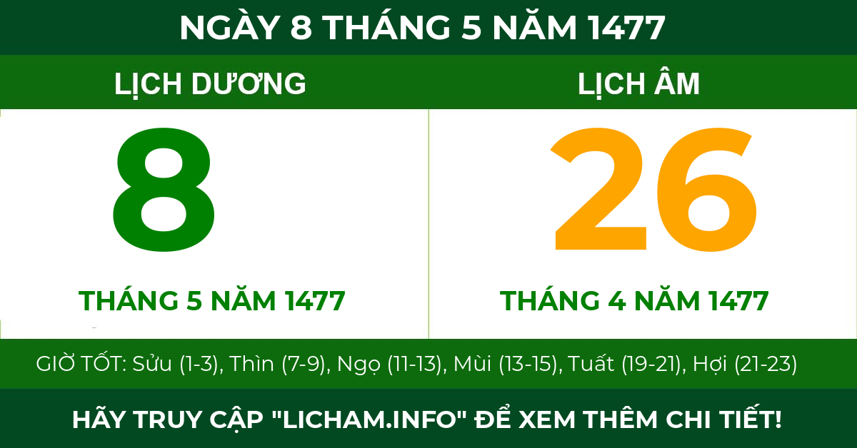 lịch âm ngày 8 tháng 5 năm 1477
