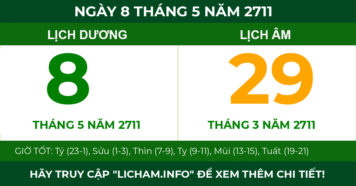 lịch âm ngày 8 tháng 5 năm 2711