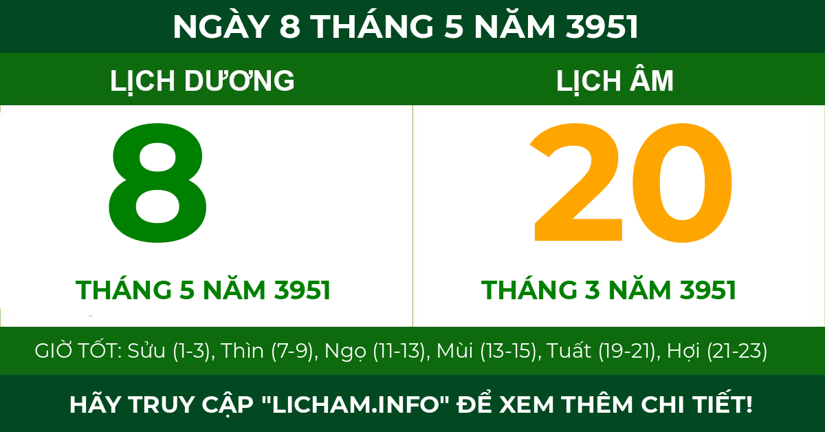 lịch âm ngày 8 tháng 5 năm 3951