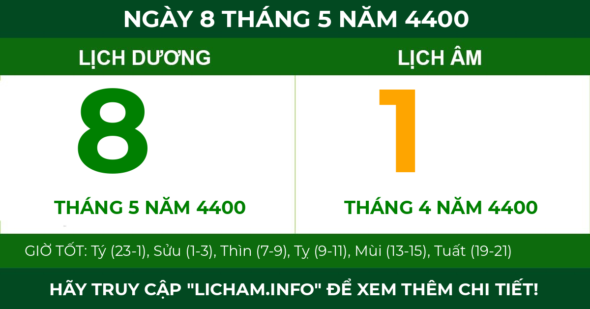 lịch âm ngày 8 tháng 5 năm 4400