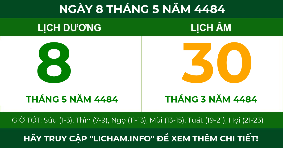 lịch âm ngày 8 tháng 5 năm 4484